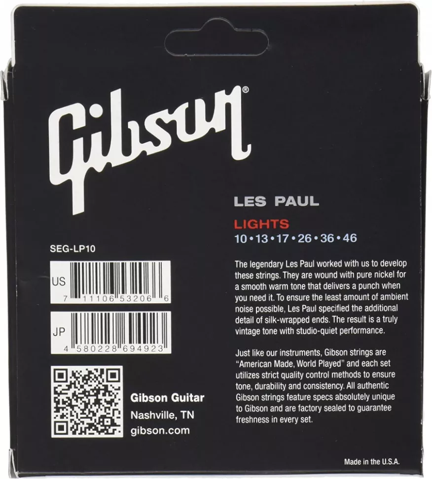 Gibson SEG-LES LES PAUL PREMIUM ELECTRIC GUITAR STRINGS 10-46 LIGHT Gibson SEG-LES LES PAUL PREMIUM ELECTRIC GUITAR STRINGS 10-46 LIGHT