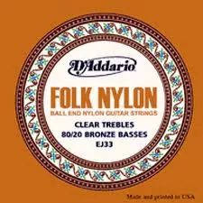 D'Addario EJ33 Folk Nylon 80/20 Bronze Ball End Clear Treble D'Addario EJ33 Folk Nylon 80/20 Bronze Ball End Clear Treble
