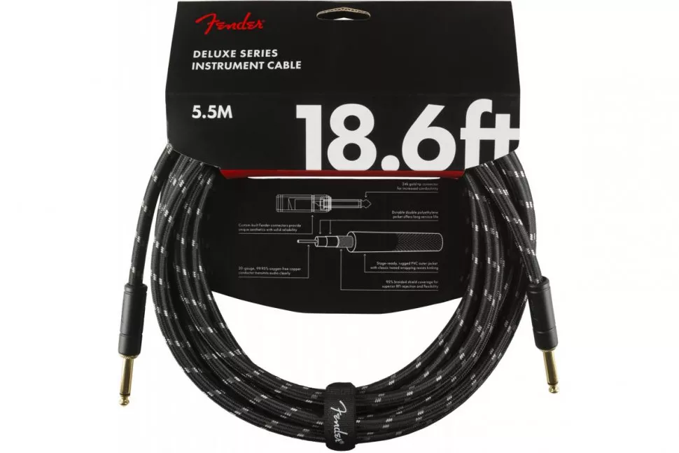 Fender CABLE DELUXE SERIES 18.6' ANGLED BLACK TWEED