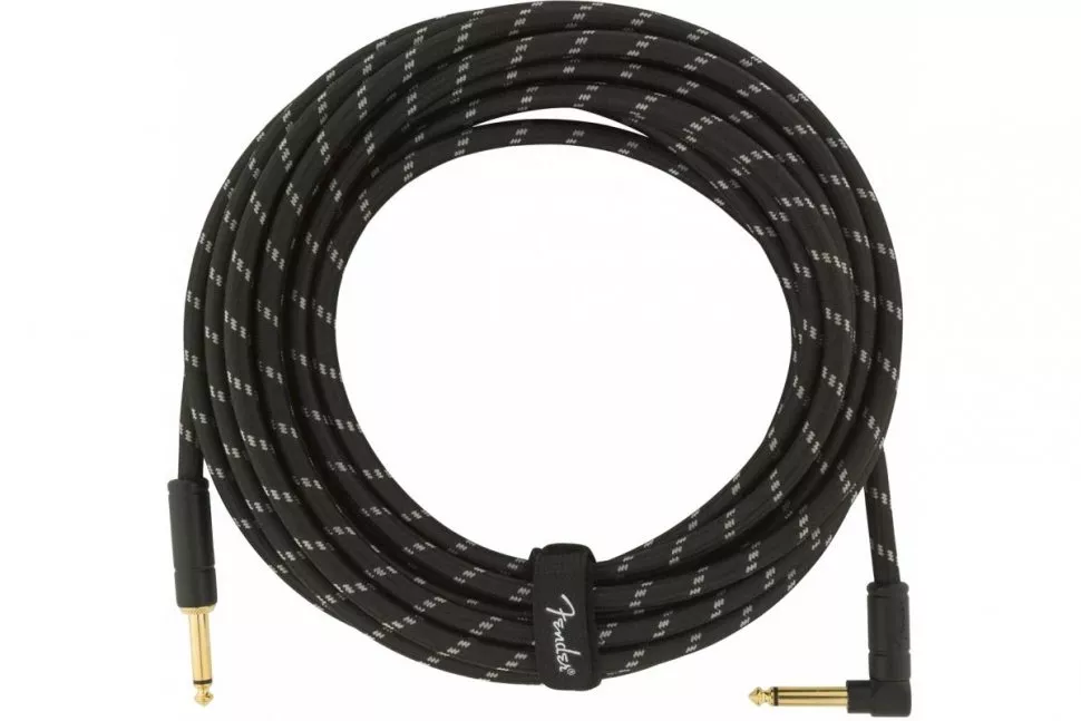 Fender CABLE DELUXE SERIES 25' ANGLED BLACK TWEED