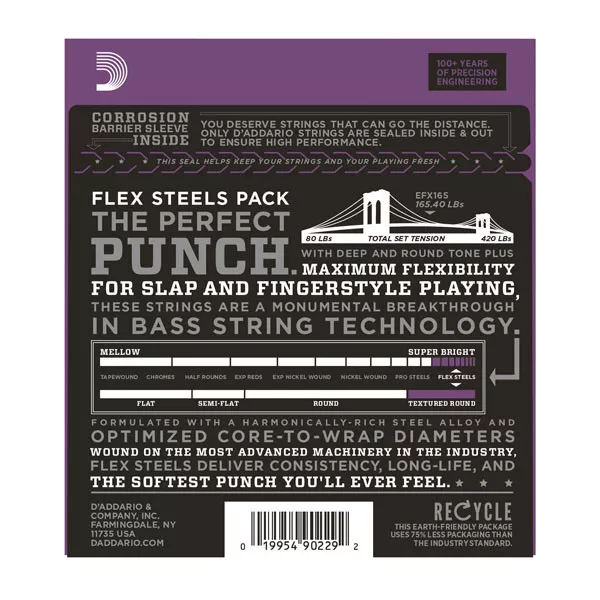 D'Addario EFX165 XL FlexSteels Bass Light Top / Medium Bottom (45-105)