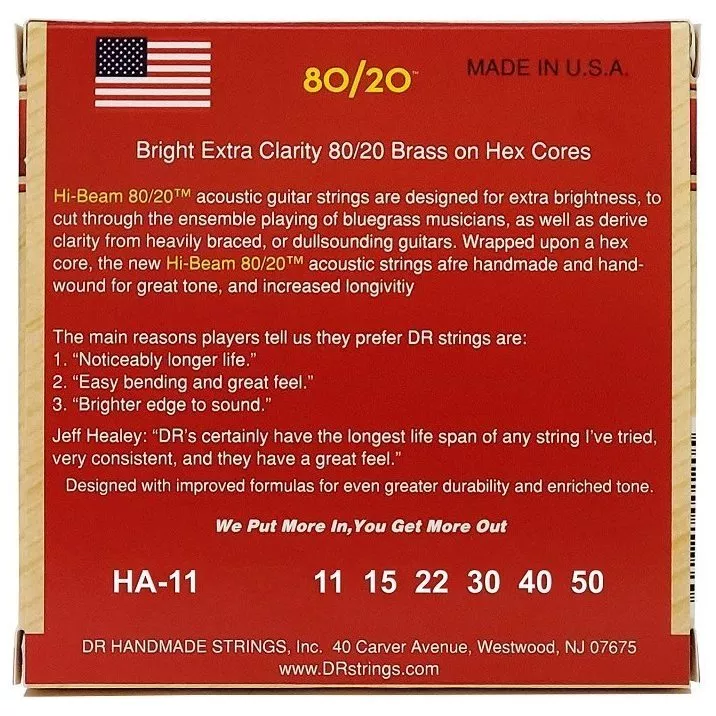 DR STRINGS HI-BEAM ACOUSTIC 80/20 BRONZE - CUSTOM LIGHT (11-50) DR STRINGS HI-BEAM ACOUSTIC 80/20 BRONZE - CUSTOM LIGHT (11-50)