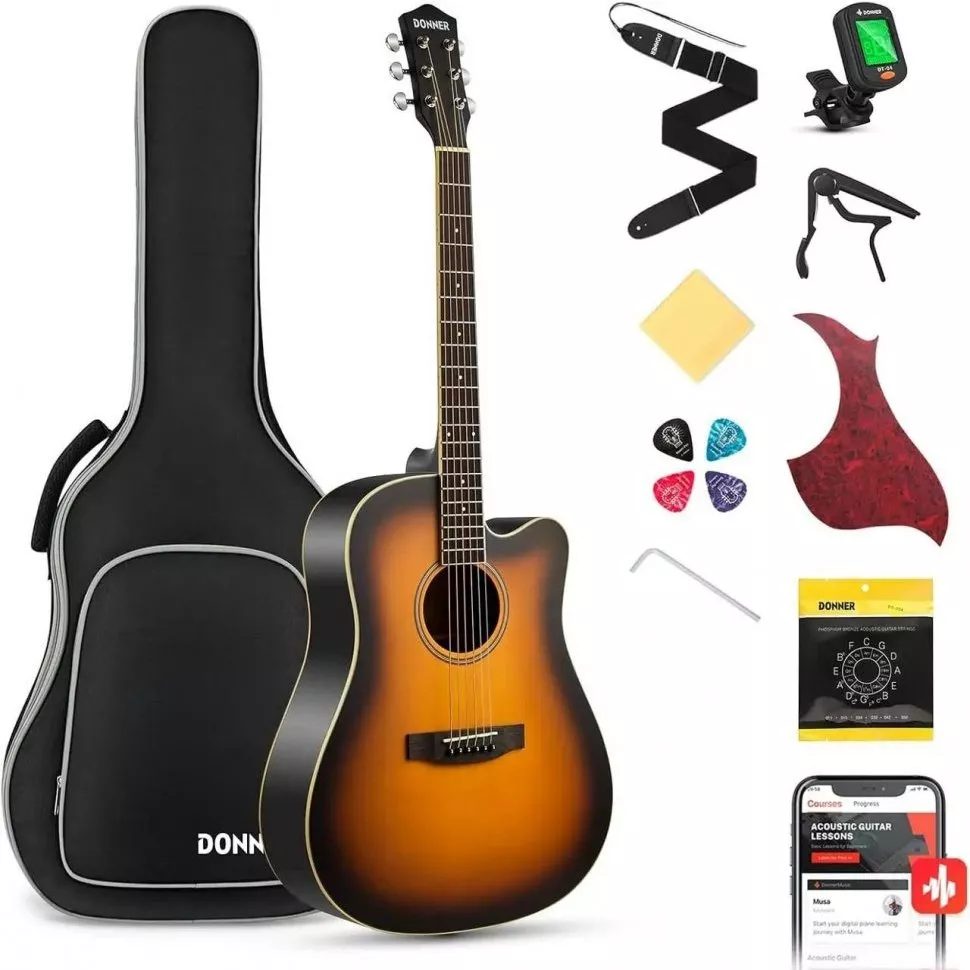 Donner Music Donne Acoustic Guitar Cutaway Sunburst