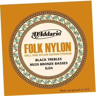 D'Addario EJ34 Folk Nylon 80/20 Bronze Ball End Black Treble D'Addario EJ34 Folk Nylon 80/20 Bronze Ball End Black Treble