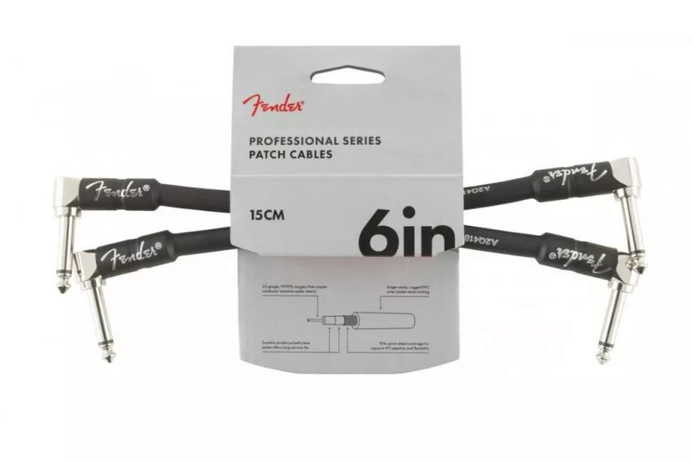 Fender CABLE PROFESSIONAL SERIES 6" PATCHES (PAIR) BLACK