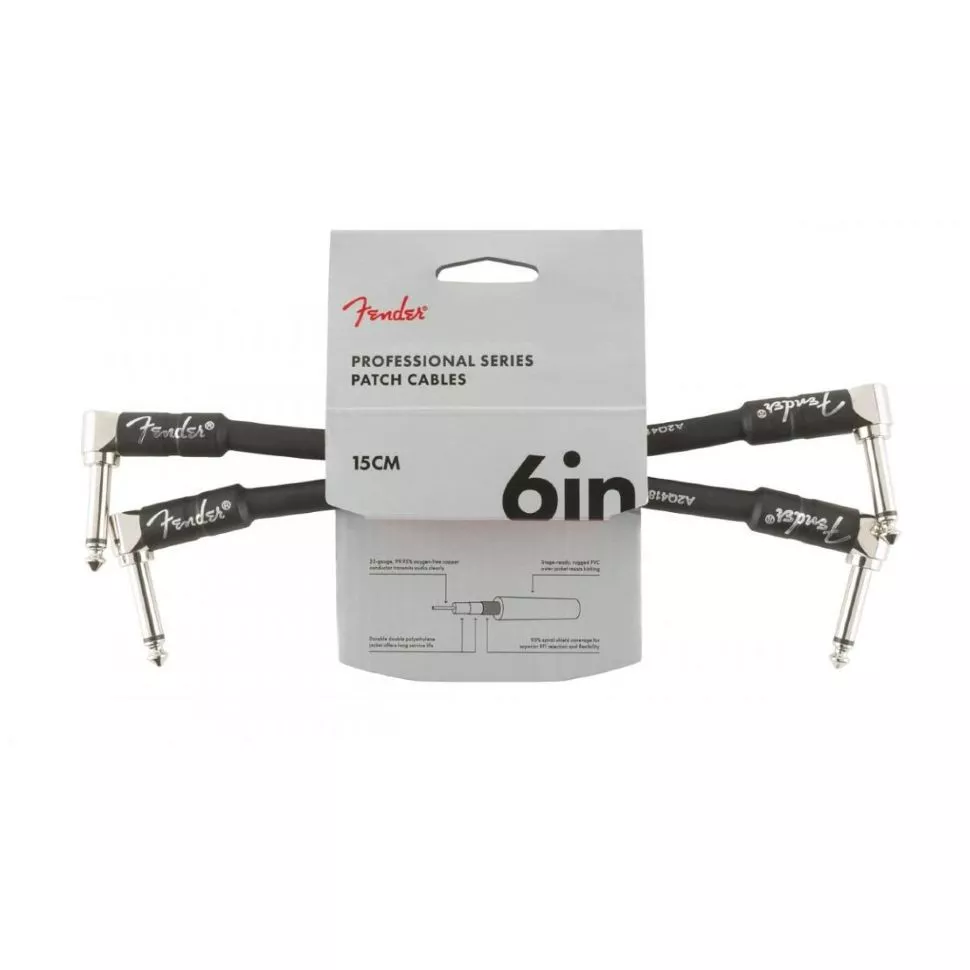 Fender CABLE PROFESSIONAL SERIES 6" PATCHES (PAIR) BLACK