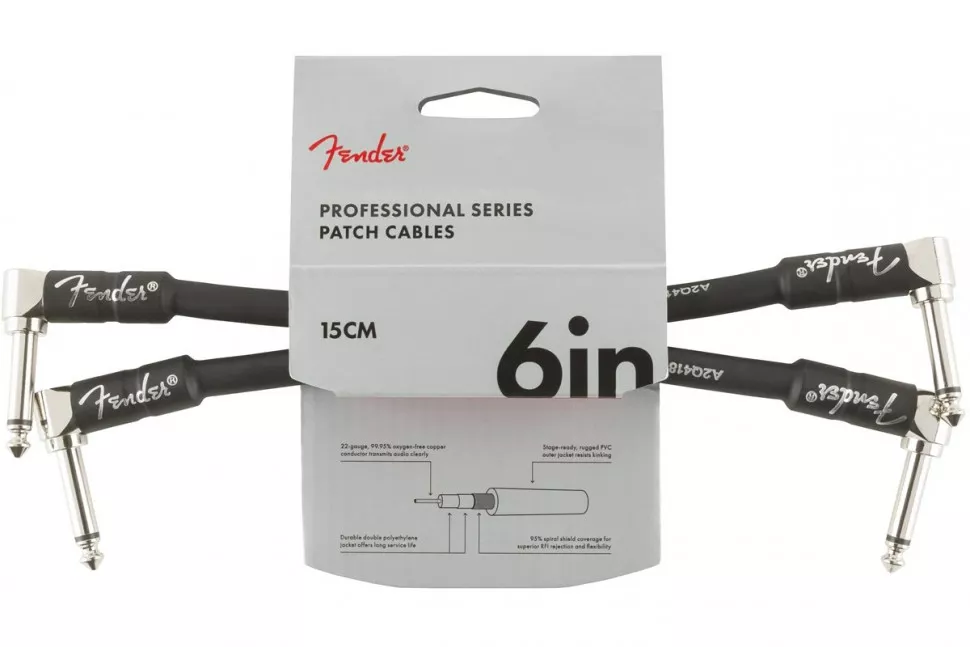Fender CABLE PROFESSIONAL SERIES 6" PATCHES (BOWL) BLACK