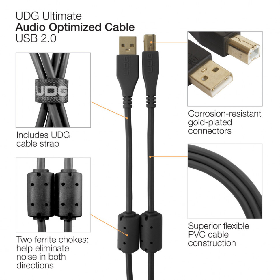 UDG Ultimate Audio Cable USB 2.0 A-B Black Straight 1m