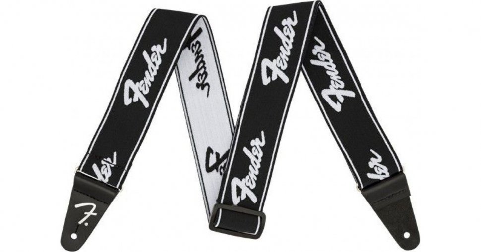 Fender WEIGHLESS 2' RUNNING LOGO STRAP BLACK/WHITE