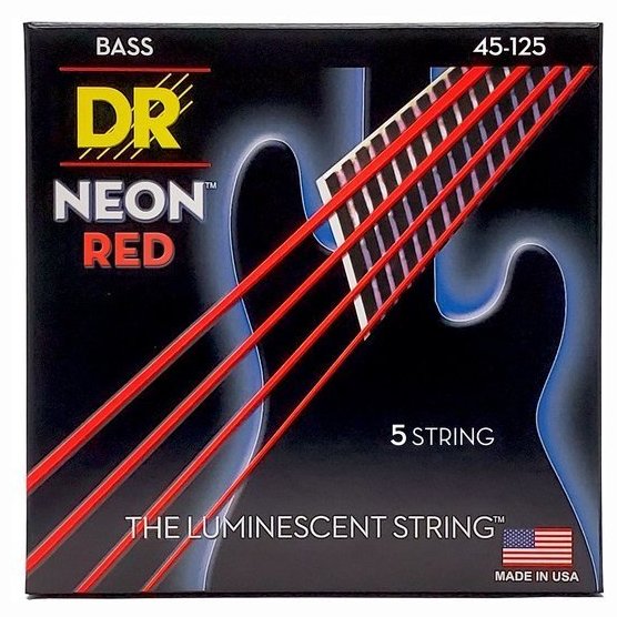 DR Strings Neon Red Bass - Medium 5 String (45-125)