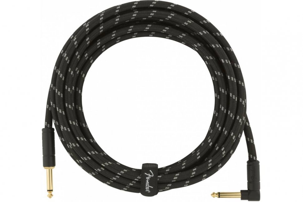Fender CABLE DELUXE SERIES 15' ANGLED BLACK TWEED Fender CABLE DELUXE SERIES 15' ANGLED BLACK TWEED