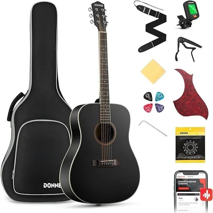Donner Music DAG-1B Black Acoustic Guitar