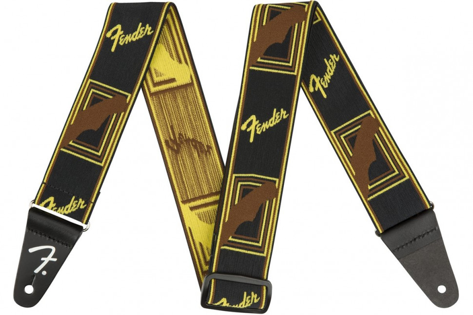 Fender 2" WEIGHLESS MONOGRAMMED STRAP BLACK/YELLOW/BROWN