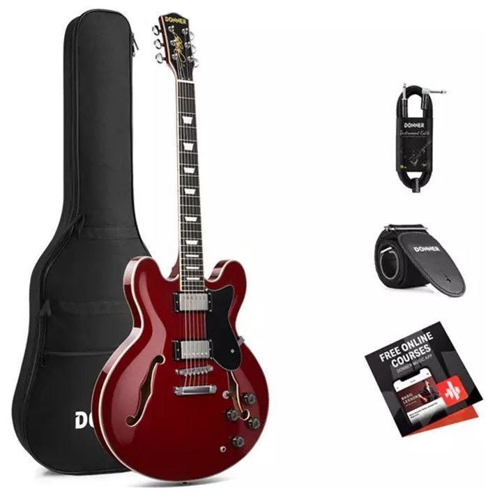 Donner Music DJP-1000 Semi-Hollow Electric Guitar Cherry