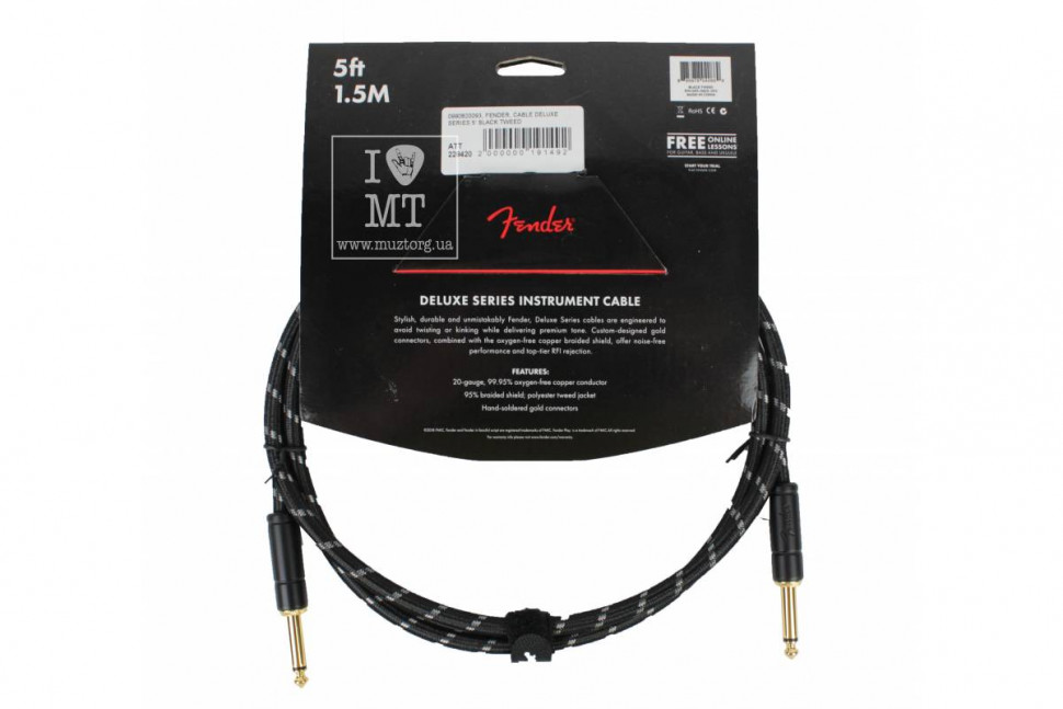 Fender CABLE DELUXE SERIES 5' BLACK TWEED