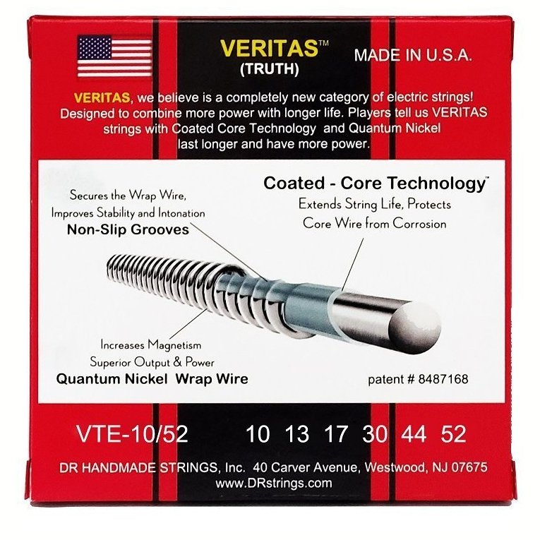 DR STRINGS VERITAS COATED CORE ELECTRIC GUITAR STRINGS - MEDIUM TO HEAVY (10-52)