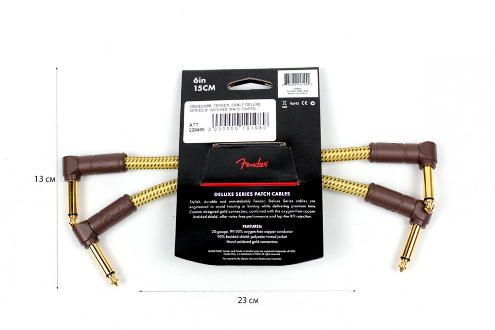 Fender CABLE DELUXE SERIES 6" PATCHES (PAIR) TWEED